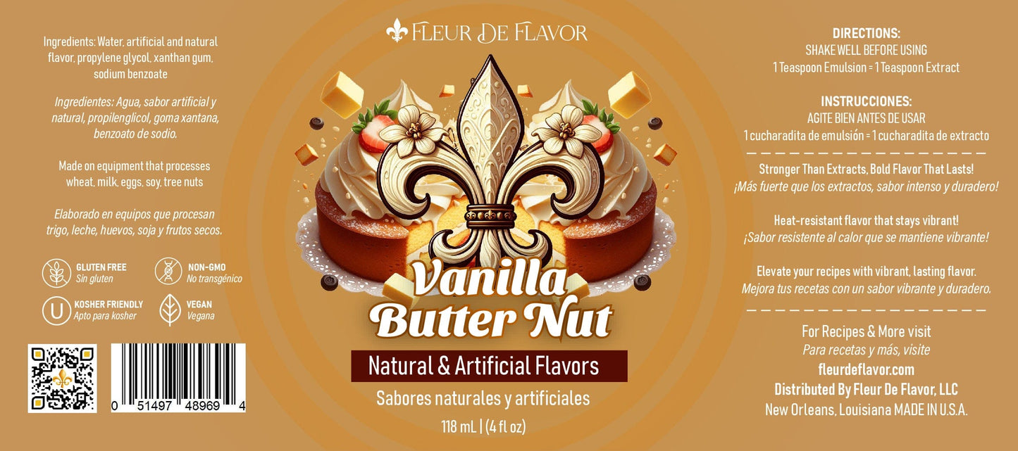 Fleur De Flavor Vanilla Butter Nut Emulsion – Classic Southern Flavor (4 oz)