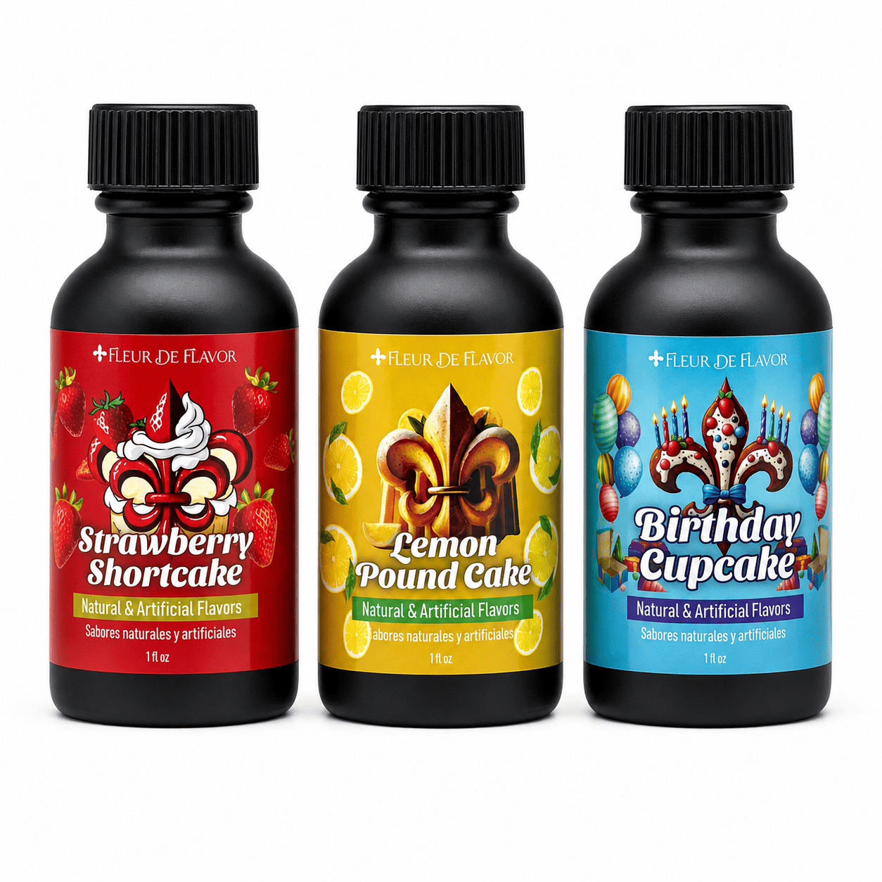Sweet Celebration Collection – Strawberry Shortcake, Lemon Pound Cake & Birthday Cupcake (1 oz Emulsion Trio)