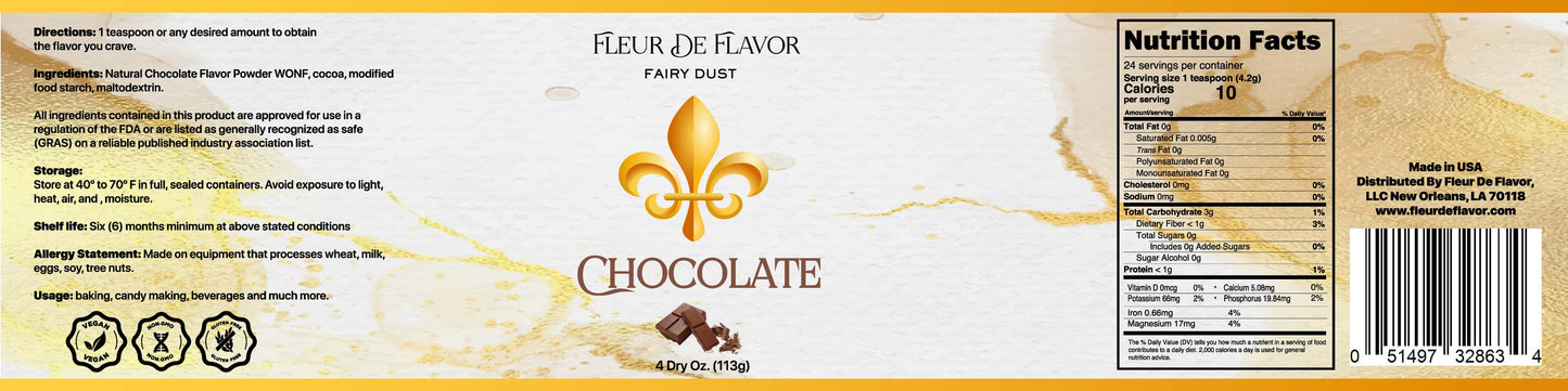 Fleur De Flavor Fairy Dust – Chocolate Flavor Powder (4 oz) – Pure Indulgence in Every Sprinkle!
