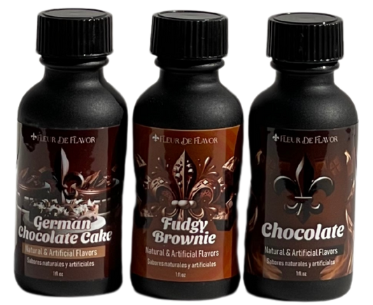 Decadent Cocoa Collection – German Chocolate, Fudgy Brownie & Classic Chocolate (1 oz Emulsion Trio)