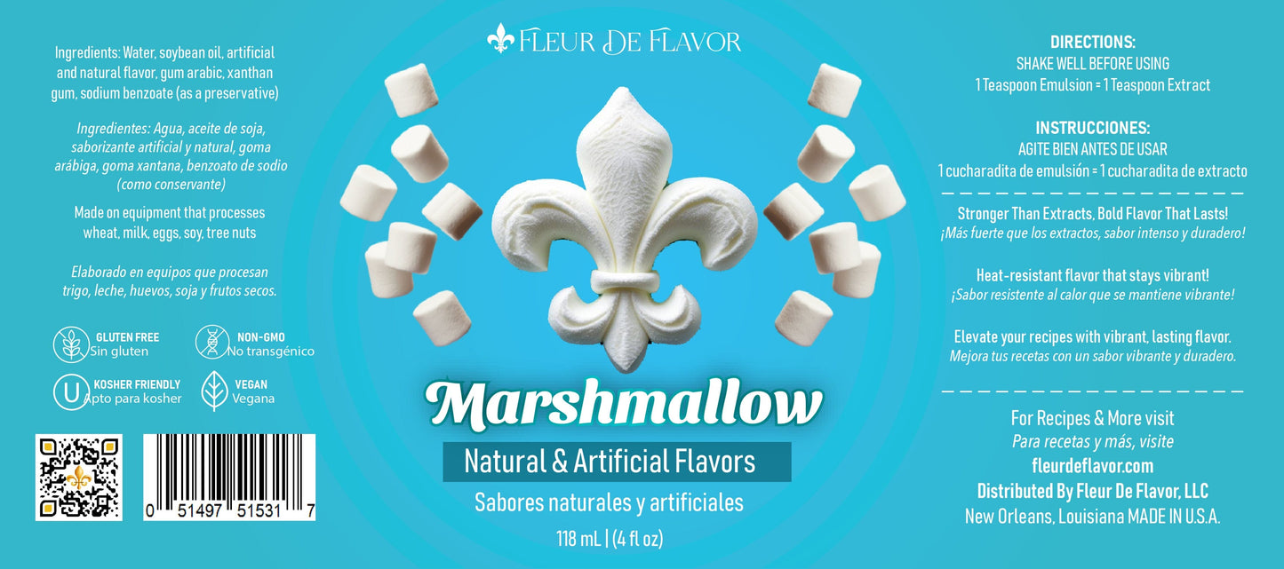 Fleur De Flavor Marshmallow Flavor Emulsion – Sweet, Fluffy Vanilla Marshmallow Flavor for Baking, Buttercream & Beverages (4 oz)