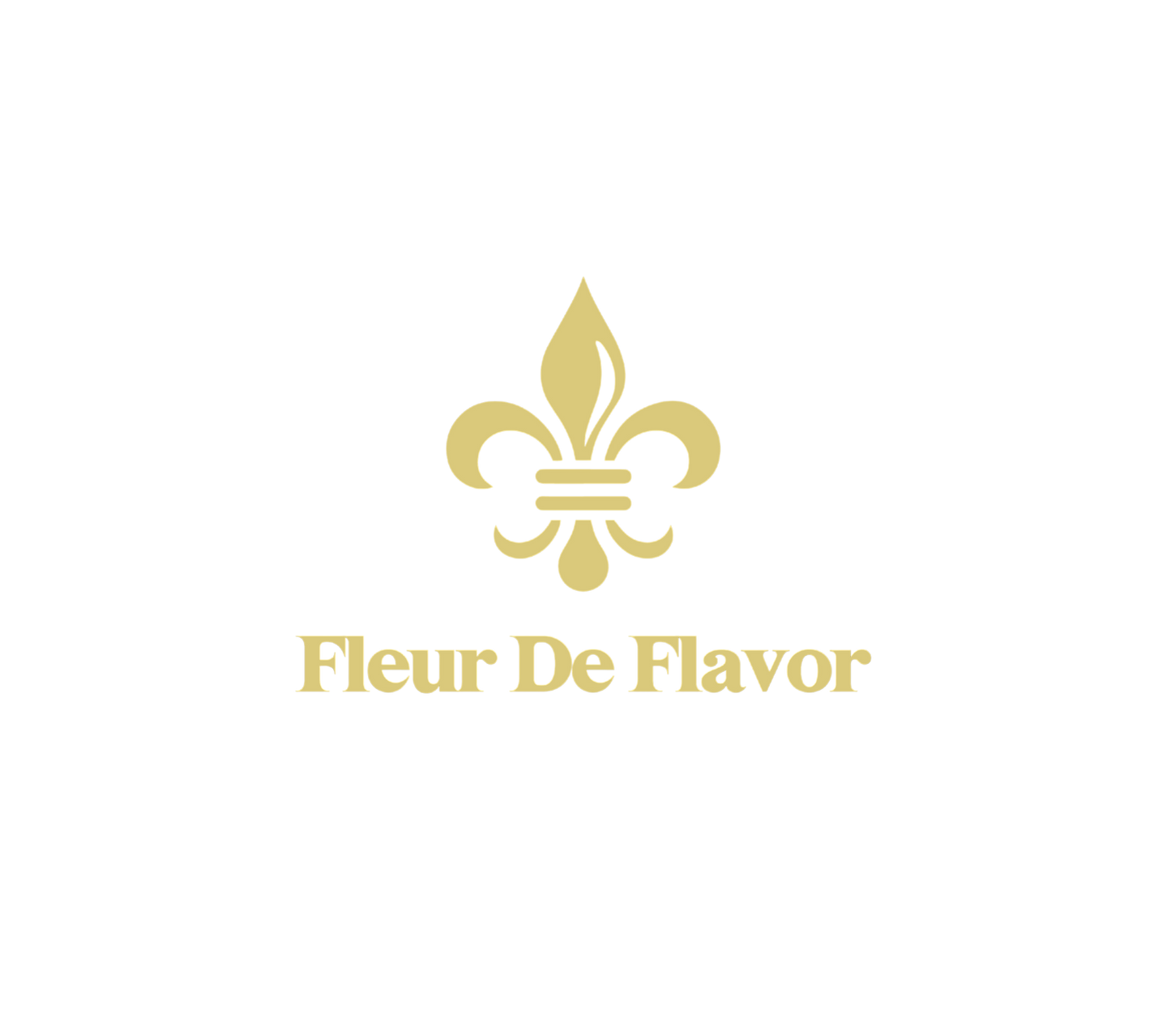 Fleur De Flavor Gift Card logo featuring a gold fleur-de-lis symbol and elegant serif text. Ideal for gifting bakers and flavor lovers.