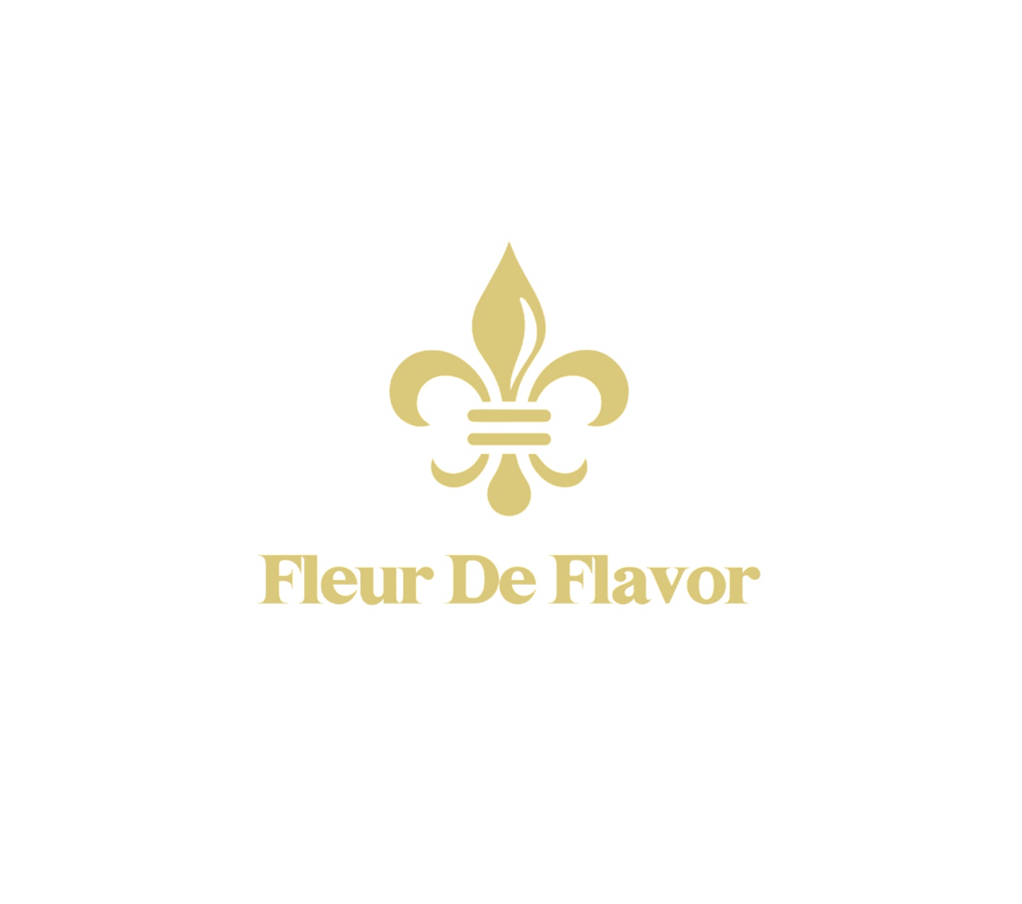 Fleur De Flavor Gift Card logo featuring a gold fleur-de-lis symbol and elegant serif text. Ideal for gifting bakers and flavor lovers.