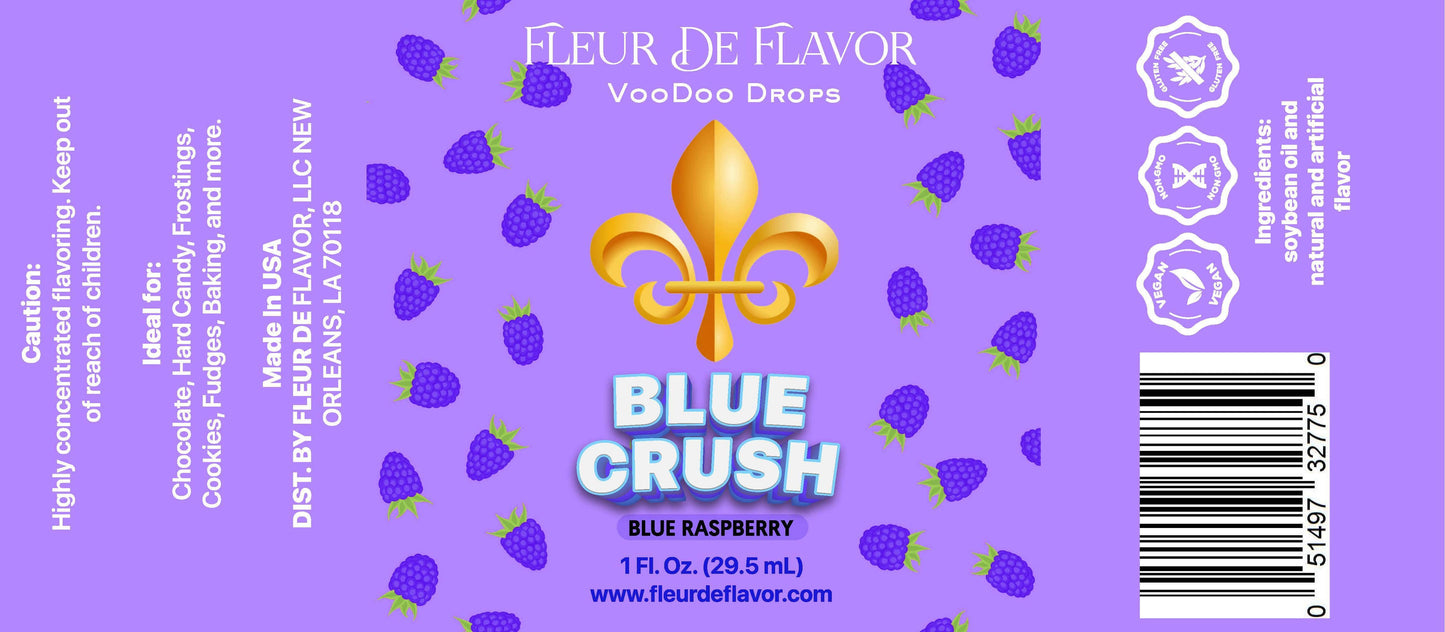 Fleur De Flavor Blue Crush VooDoo Drops – Bold Blue Raspberry Flavoring Oil for Baking, Candy, Beverages & DIY Cosmetics (1 oz)