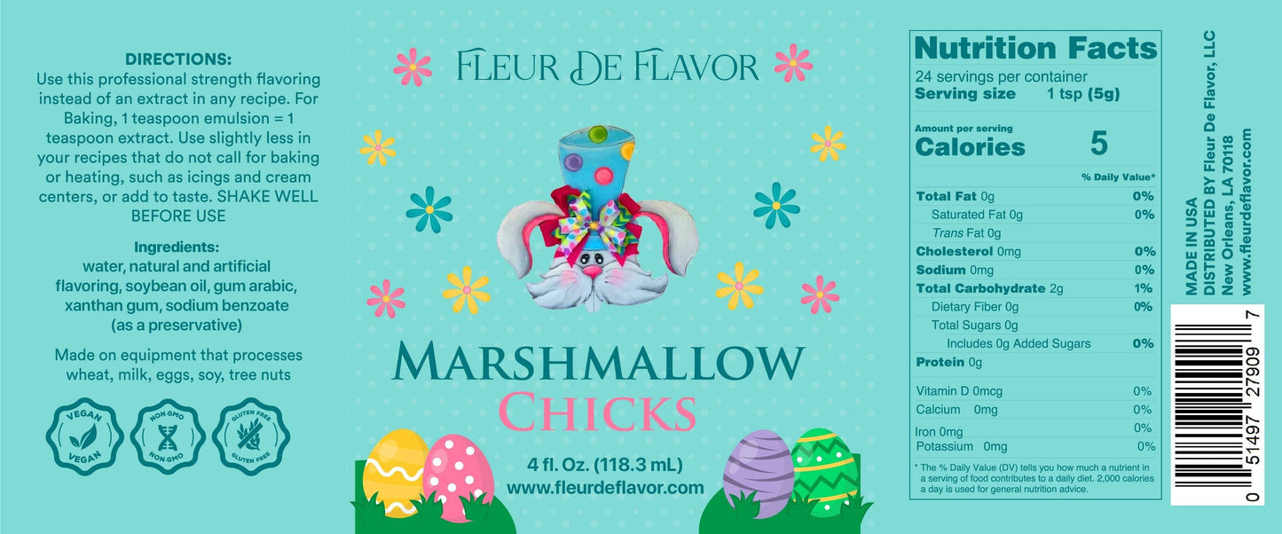 Fleur De Flavor Marshmallow Chicks Flavor Emulsion – Sweet, Fluffy Marshmallow Candy Flavor for Baking, Frosting, Beverages & More (4 oz)