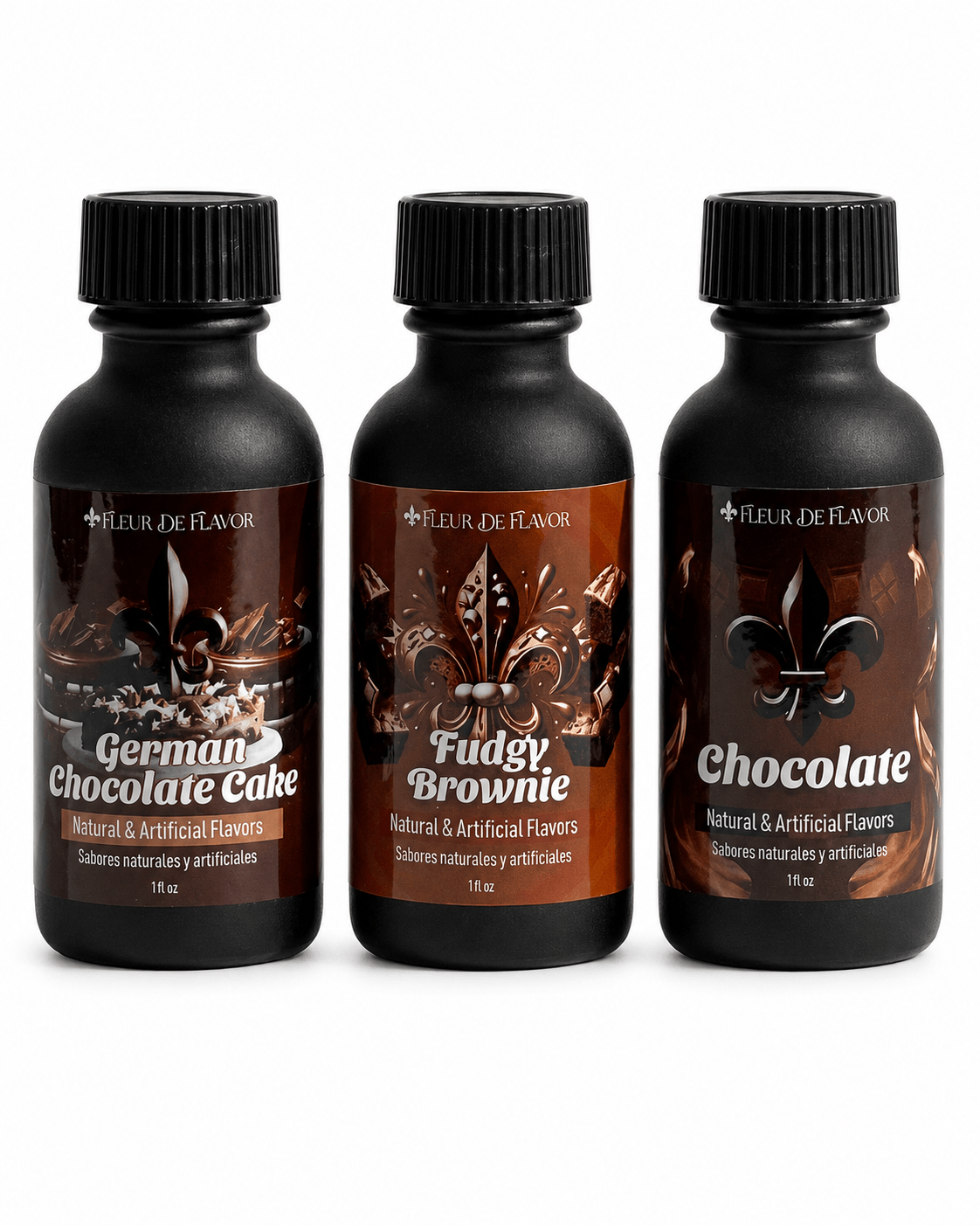 Decadent Cocoa Collection – German Chocolate, Fudgy Brownie & Classic Chocolate (1 oz Emulsion Trio)
