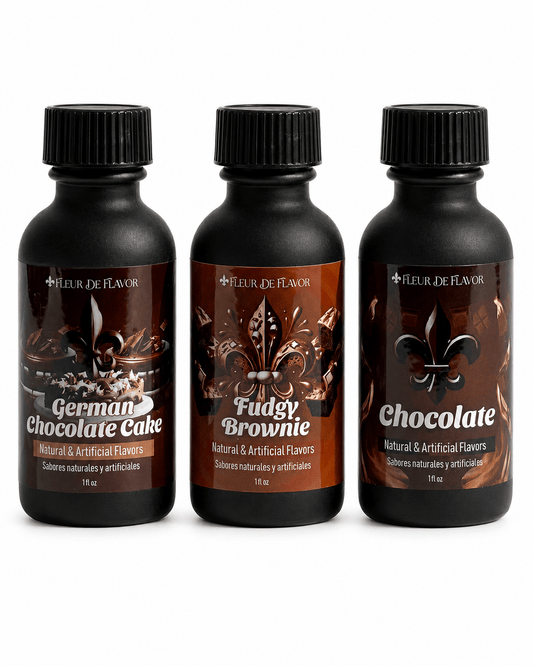 Decadent Cocoa Collection – German Chocolate, Fudgy Brownie & Classic Chocolate (1 oz Emulsion Trio)