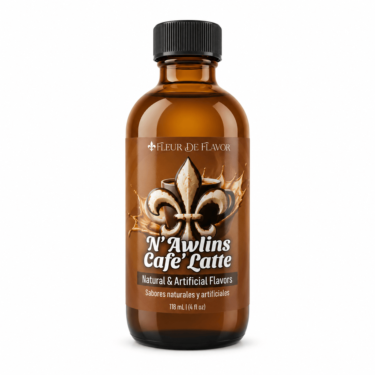 Fleur De Flavor N’Awlins Café Latte Flavor Emulsion – New Orleans Coffeehouse-Inspired Flavor for Baking, Beverages & Desserts (4 oz)
