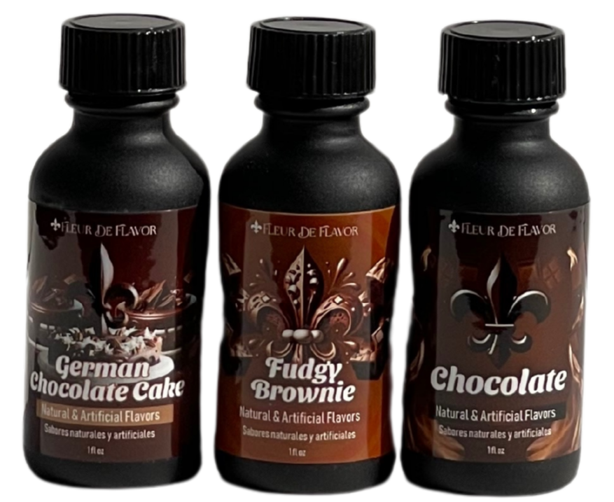 Decadent Cocoa Collection – German Chocolate, Fudgy Brownie & Classic Chocolate (1 oz Emulsion Trio)