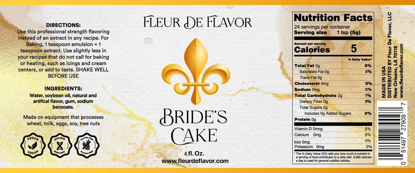 Fleur De Flavor Bride’s Cake Emulsion – Almond, Vanilla, Butter & hints of Citrus for Gourmet Baking (4 oz)