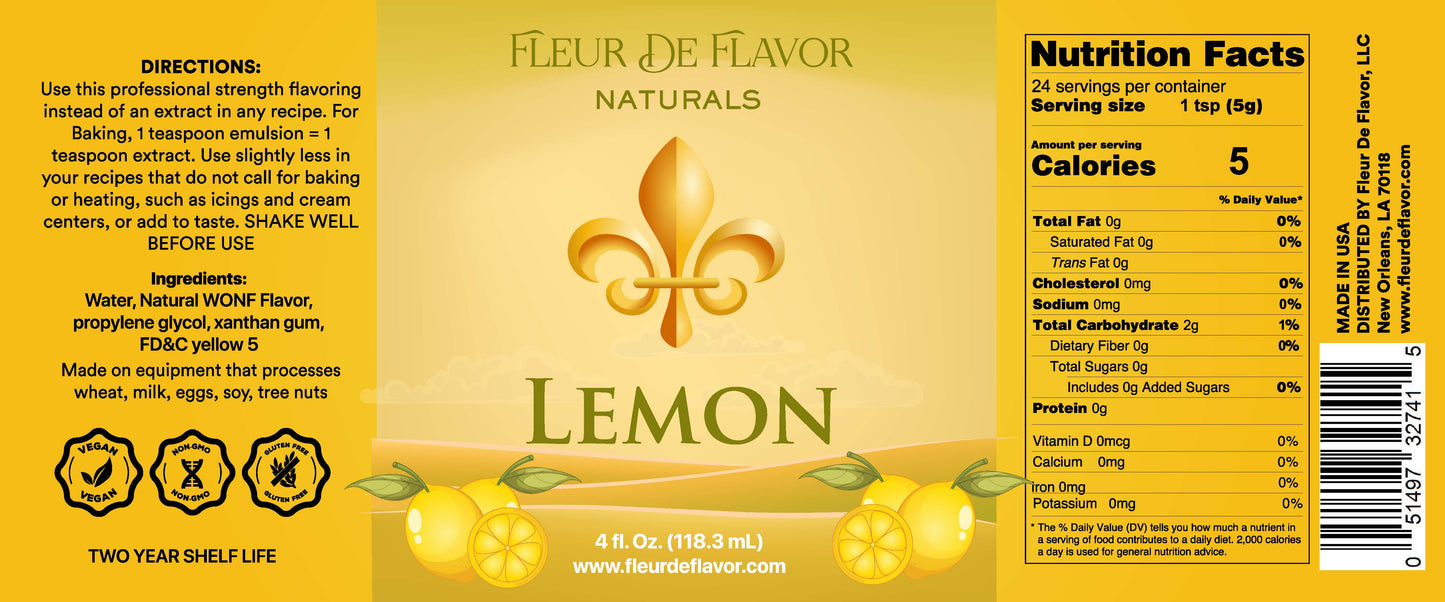 Fleur De Flavor Natural Lemon Emulsion – Bright, Fresh Lemon Flavor for Baking, Frosting & Beverages (4 oz)